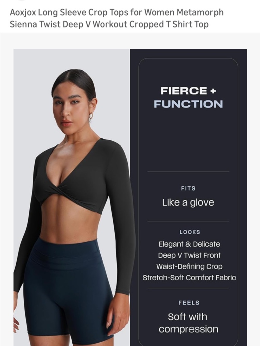 Metamorph Deep V Twist Long Sleeve Crop Top - Black